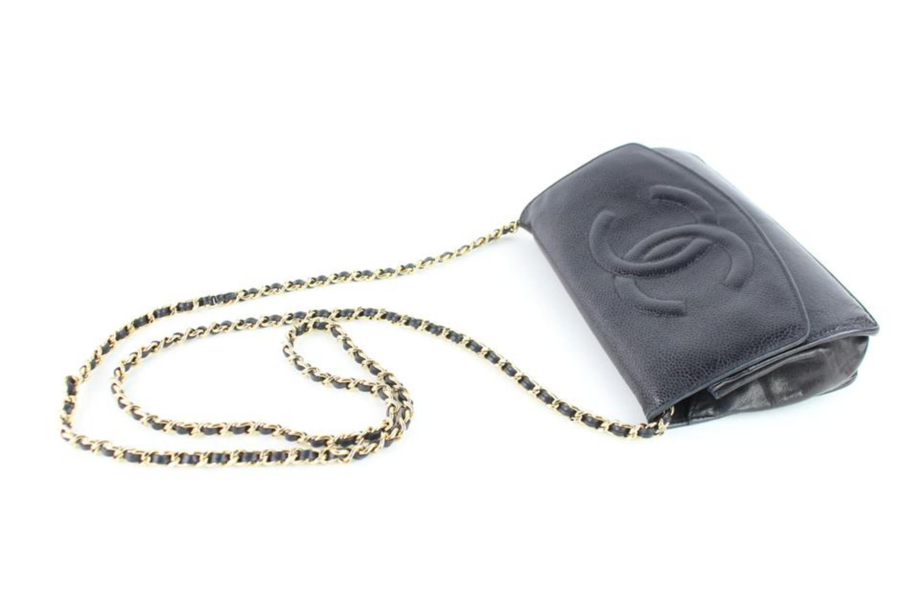 Chanel Wallet on Chain Caviar Flap 11cz0123 Black Leather Shoulder Bag For Sale 2