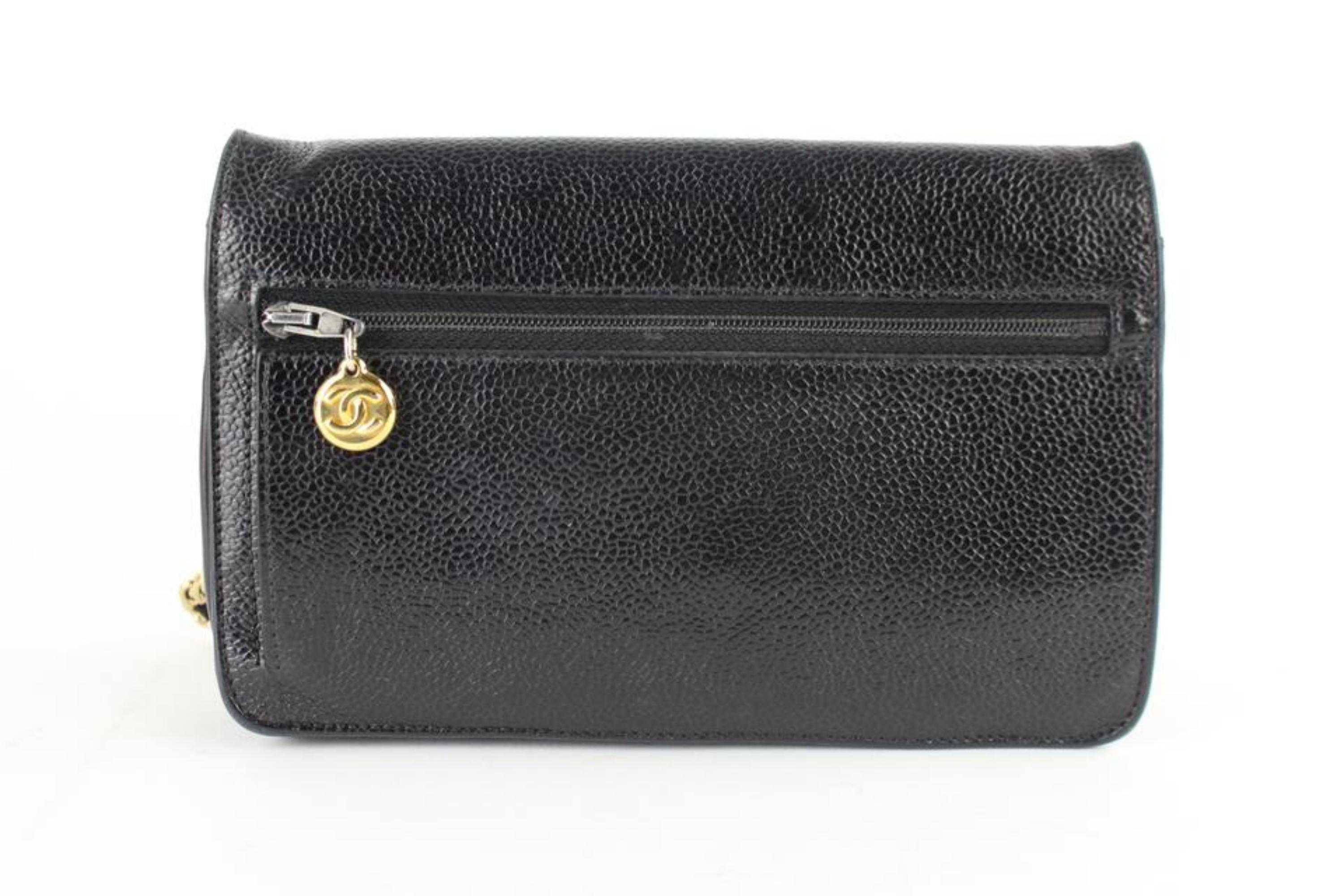Chanel Wallet on Chain Caviar Flap 11cz0123 Black Leather Shoulder Bag For Sale 4