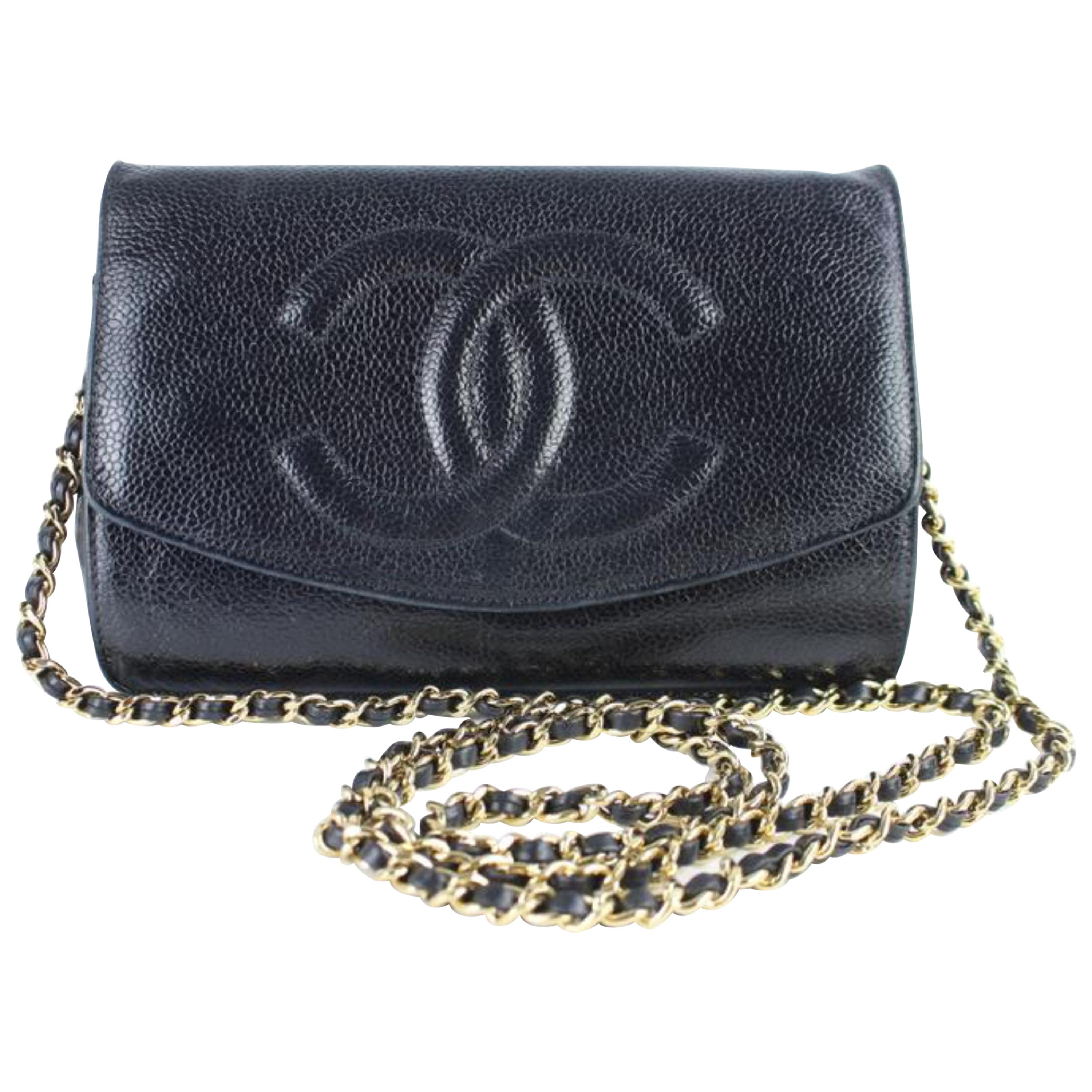 Chanel Wallet on Chain Caviar Flap 11cz0123 Black Leather Shoulder Bag For Sale