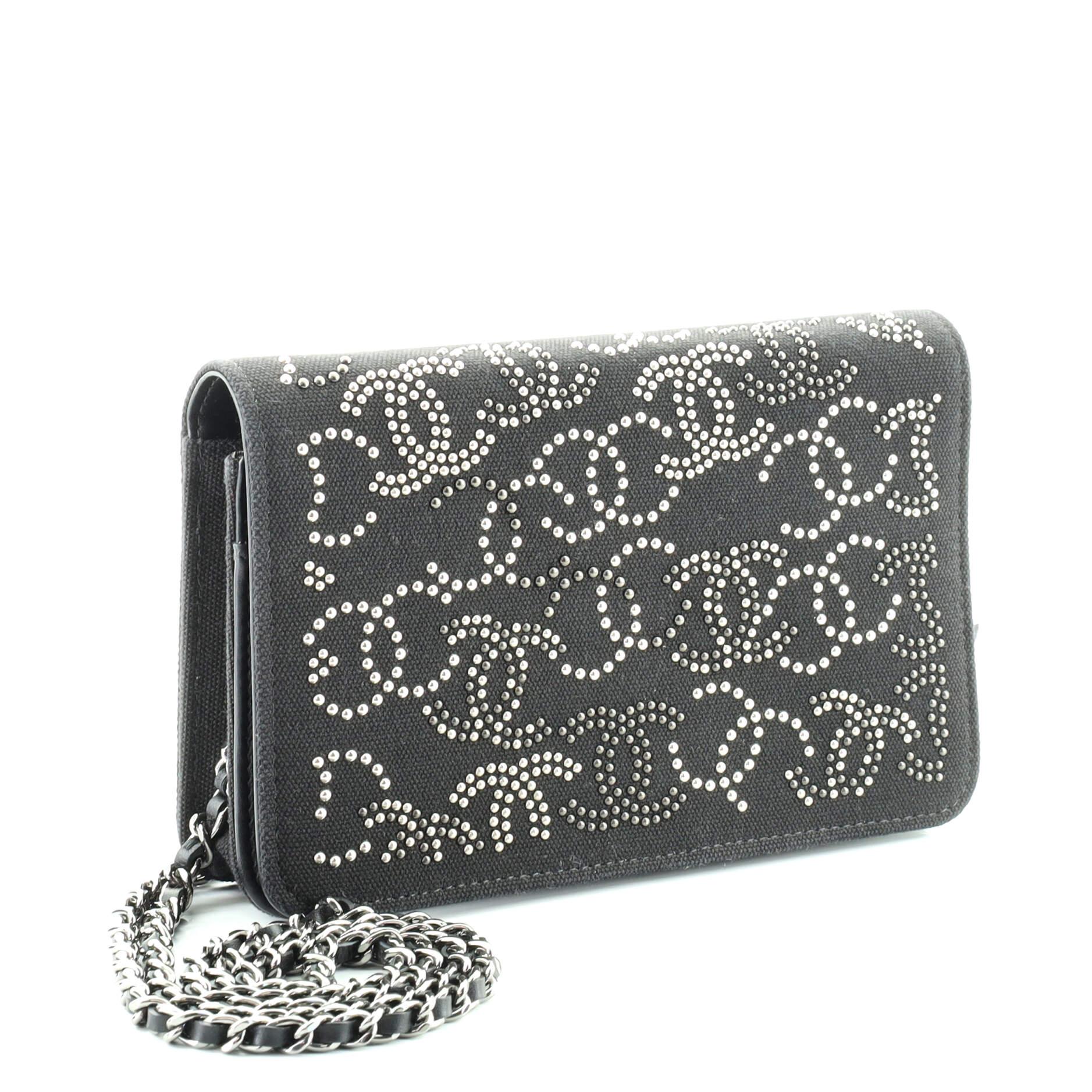 Black Chanel Wallet on Chain CC Studded Canvas