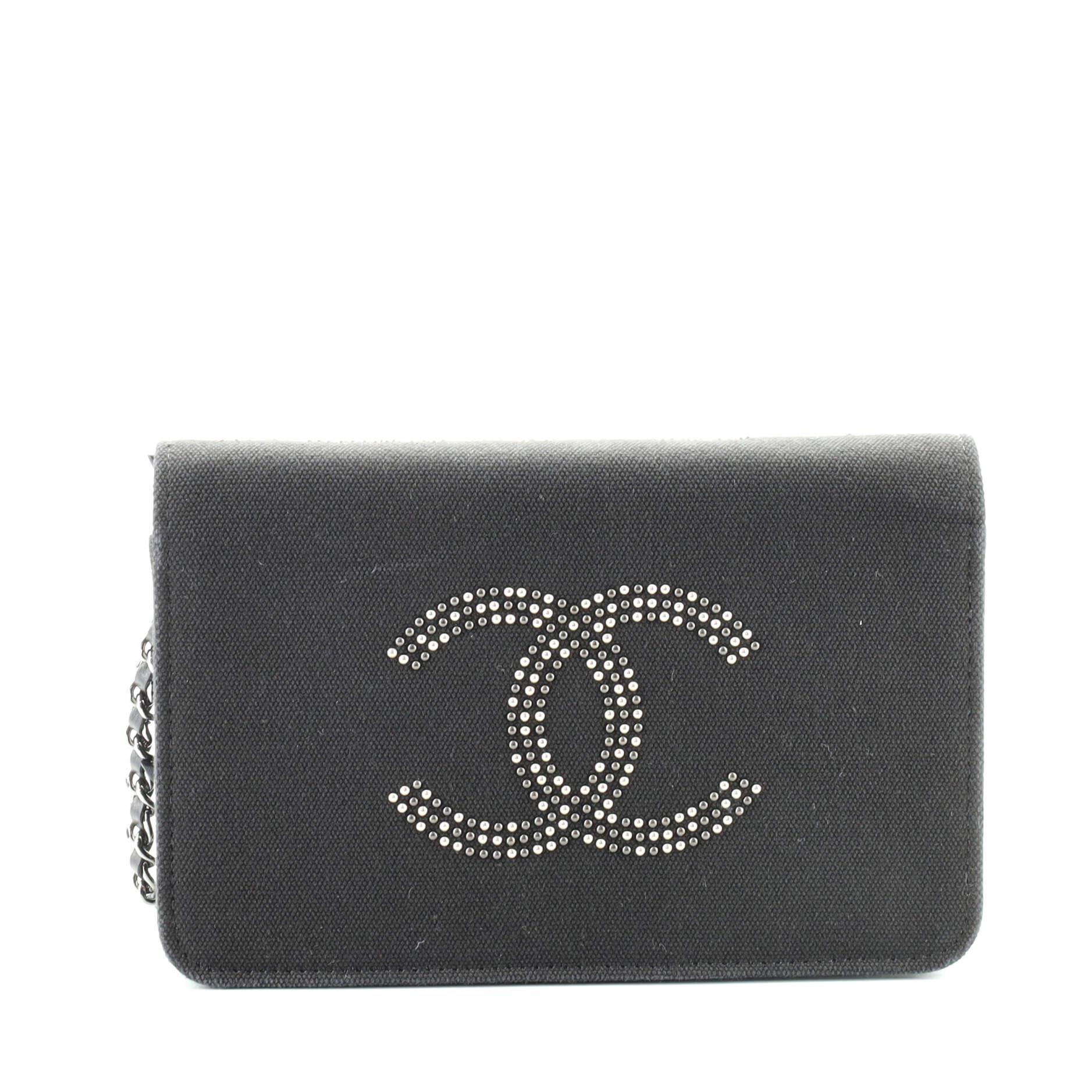 Chanel Wallet on Chain CC Studded Canvas In Good Condition In NY, NY