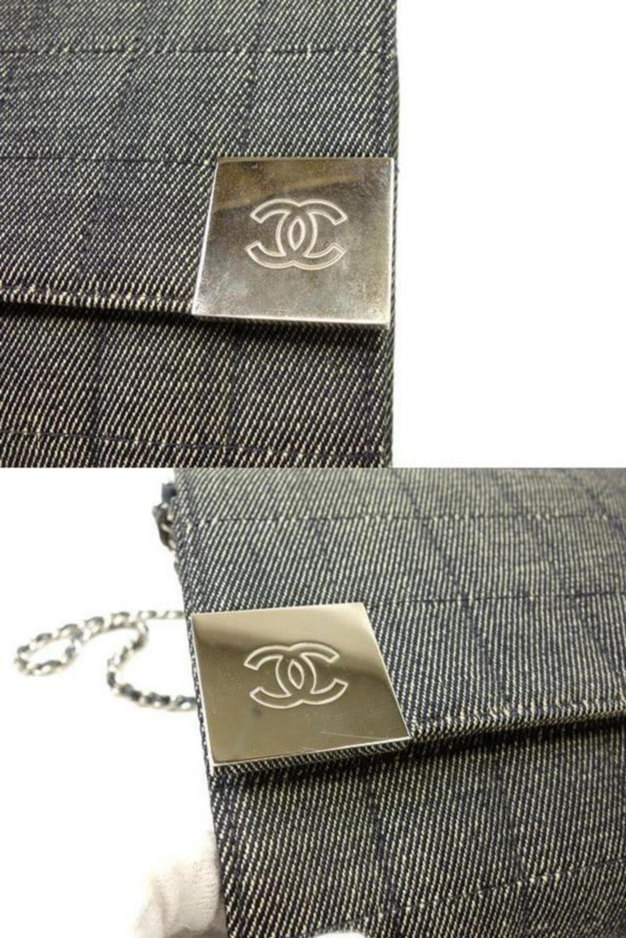 Women's Chanel Wallet on Chain Charcoal Chocolate Bar Flap 228748 Denim Shoulder Bag For Sale