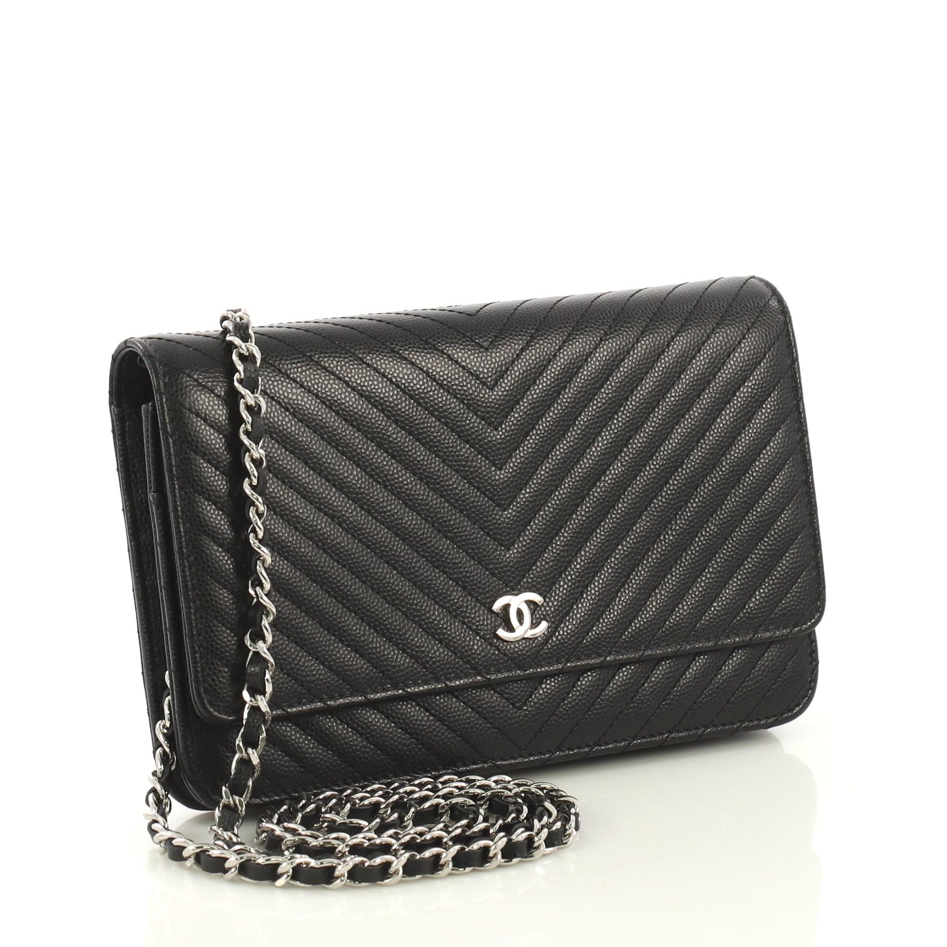 Black Chanel Wallet on Chain Chevron Caviar