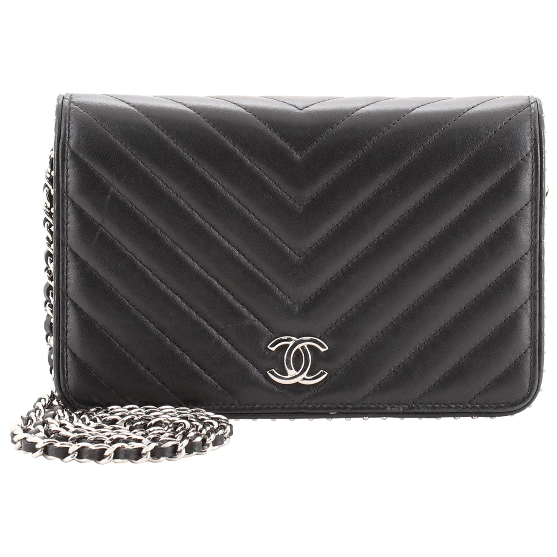 Chanel Wallet on Chain Chevron Lambskin with Studded Detail at 1stDibs