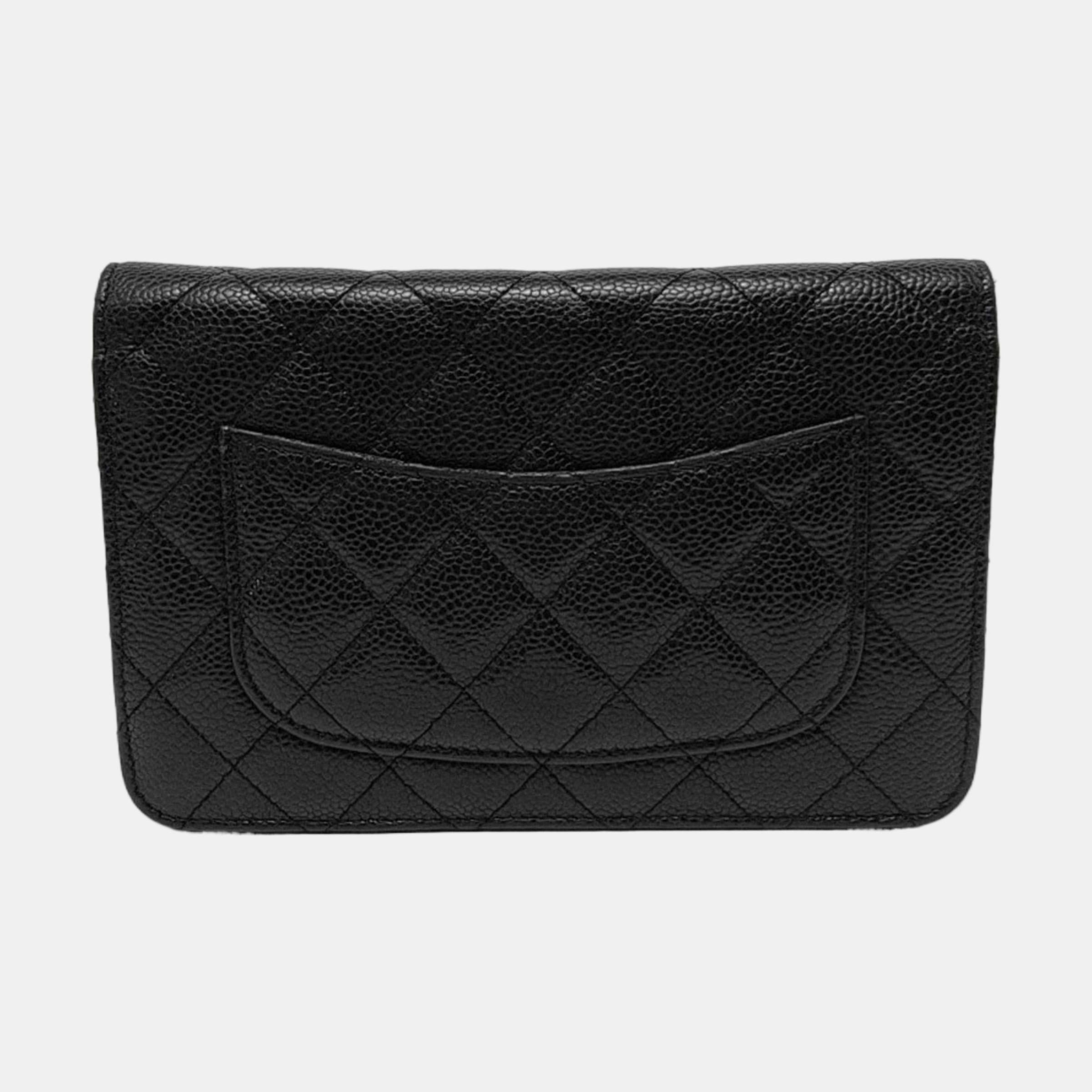 Chanel Wallet on Chain Classic Flap Black Caviar Leather Gold Hardware 2016-17 For Sale 1