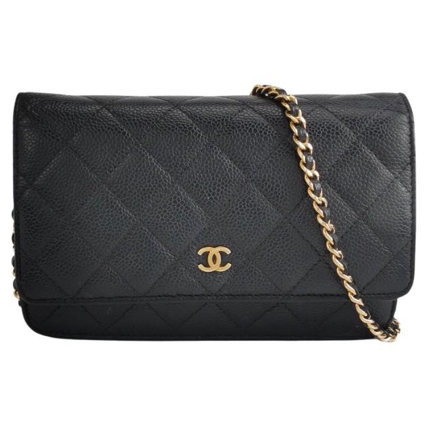 Portafoglio Chanel a catena Classic Flap Nero Caviale Pelle Hardware Oro 2018-19