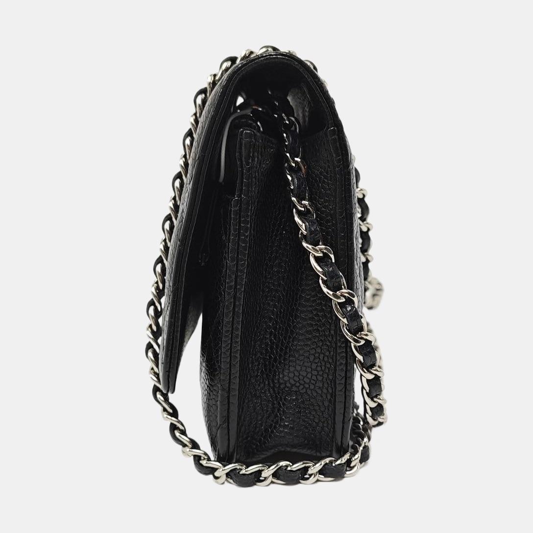 Chanel Wallet on Chain Classic Flap Black Caviar Leather Silver Hardware
These are professional photos of the actual bag offered by Luxbags.
Perfect for any occasion, the Chanel Wallet on Chain WOC is crafted from leather in black color with
