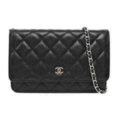 Chanel Wallet on Chain Classic Flap Black Caviar Leather Silver Hardware