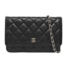 Chanel Wallet on Chain Classic Flap Black Caviar Leather Silver Hardware