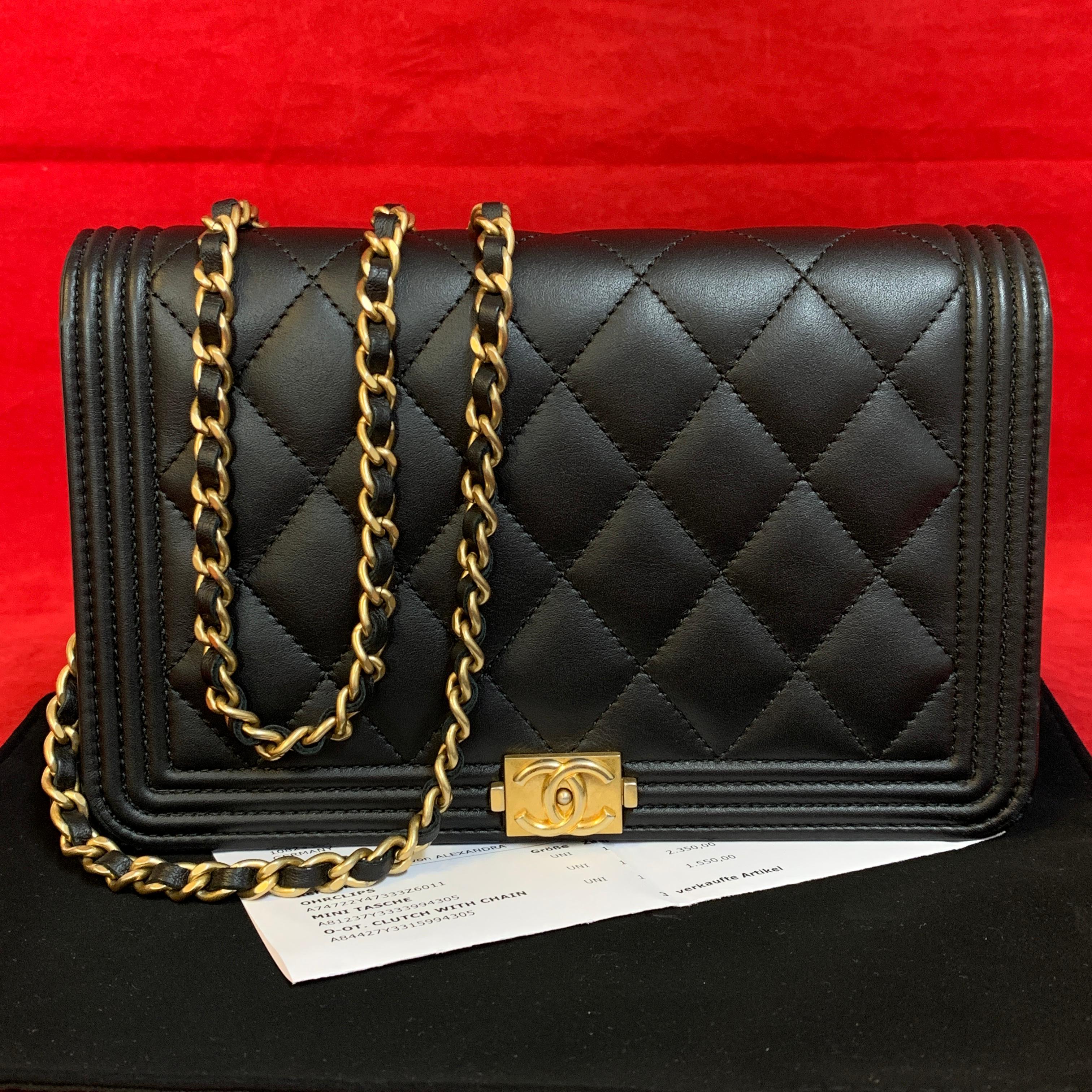 Black CHANEL Wallet on Chain clutch black quilted lambskin 2018 For Sale