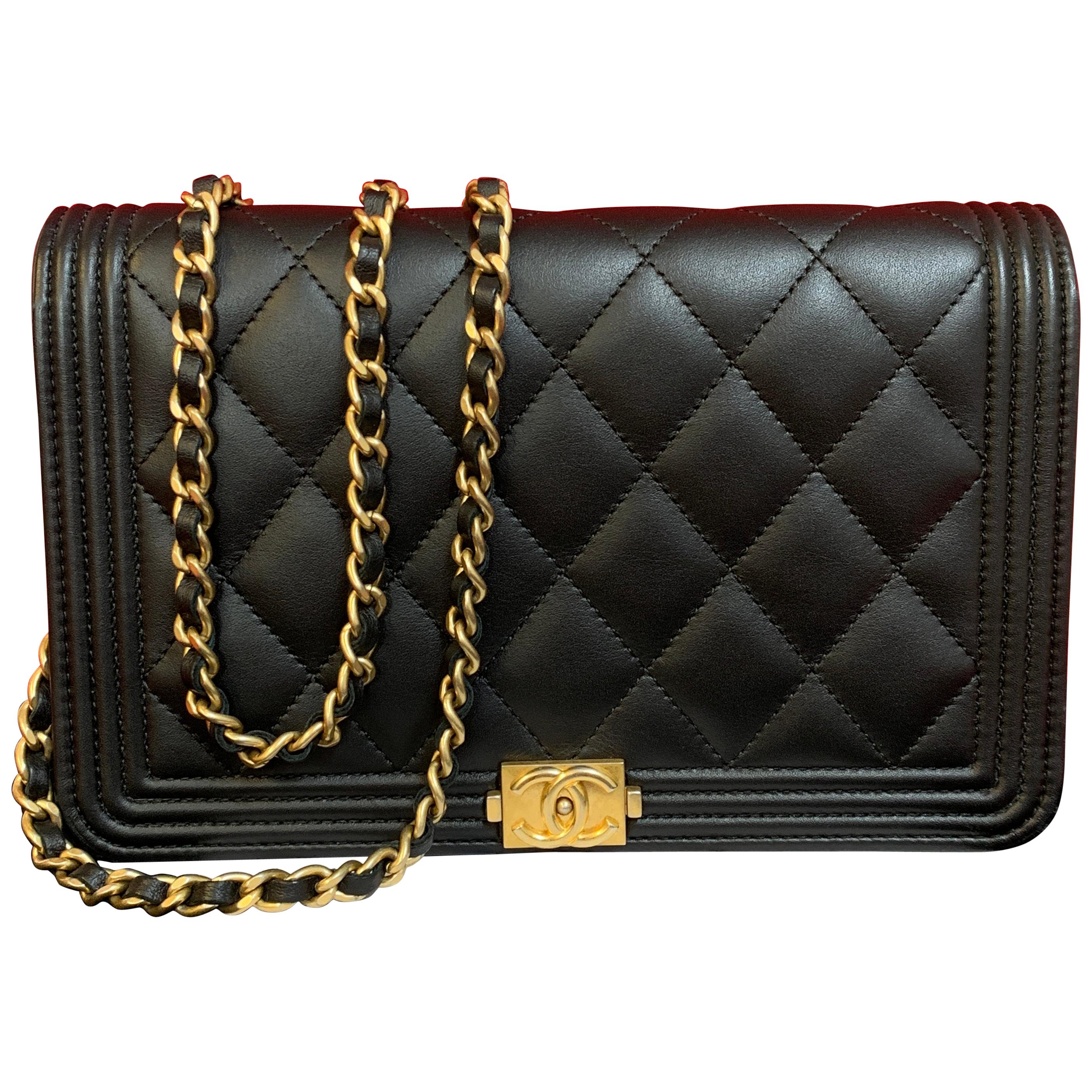 CHANEL Wallet on Chain clutch black quilted lambskin 2018 For Sale