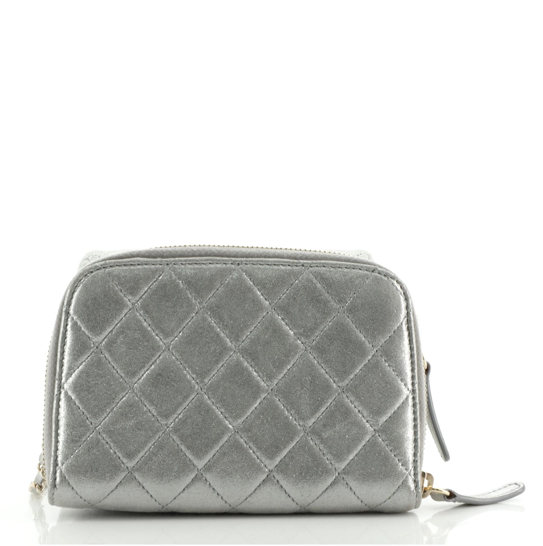 Gray Chanel Wallet on Chain Flap Bag Quilted Iridescent Calfskin Mini