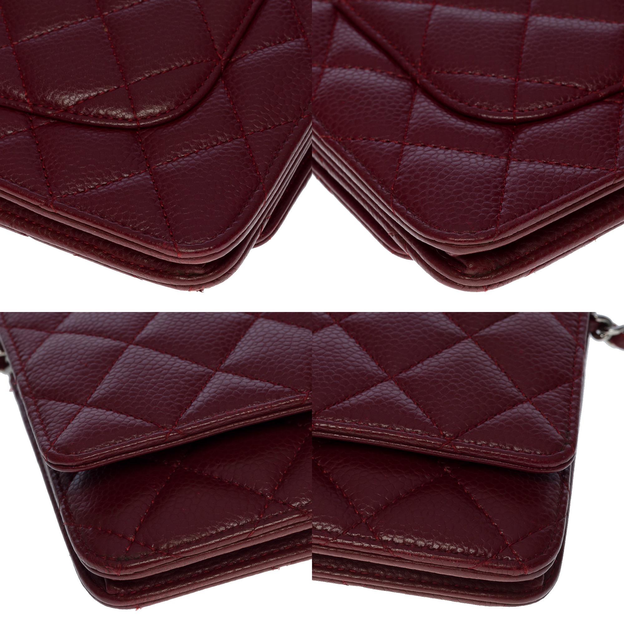 Chanel Wallet On Chain handbag in burgundy quilted caviar leather, SHW 7