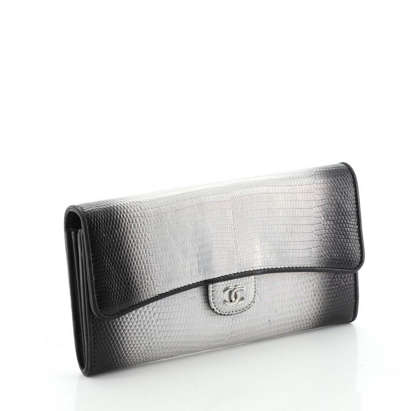 Gray Chanel Wallet on Chain Iridescent Ombre Lizard East West