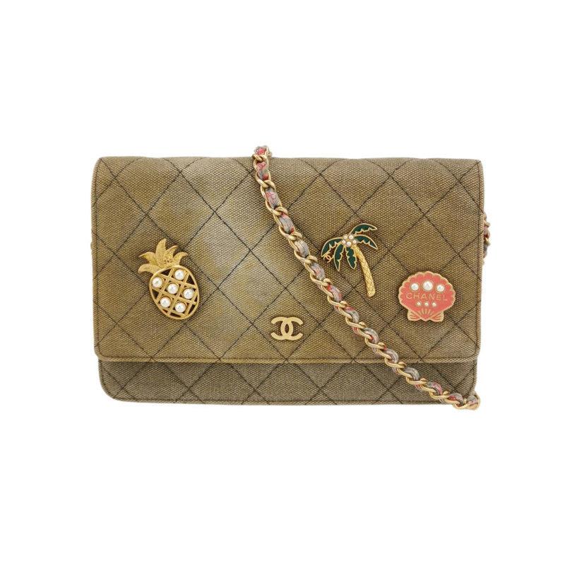 Chanel Wallet on Chain Khaki Quilted Canvas Coco Cuba Charms 2017 9