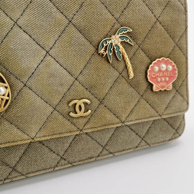 Chanel Wallet on Chain Khaki Quilted Canvas Coco Cuba Charms 2017 3