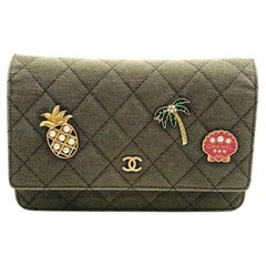 Chanel Wallet on Chain Khaki Quilted Canvas Coco Cuba Charms 2017