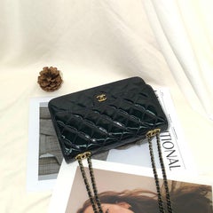 Chanel Wallet on Chain Navy Patent Leather Gold-tone Double Chain, 2015-2016