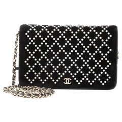 Chanel Brieftasche an Kette Perle verschönert Samt