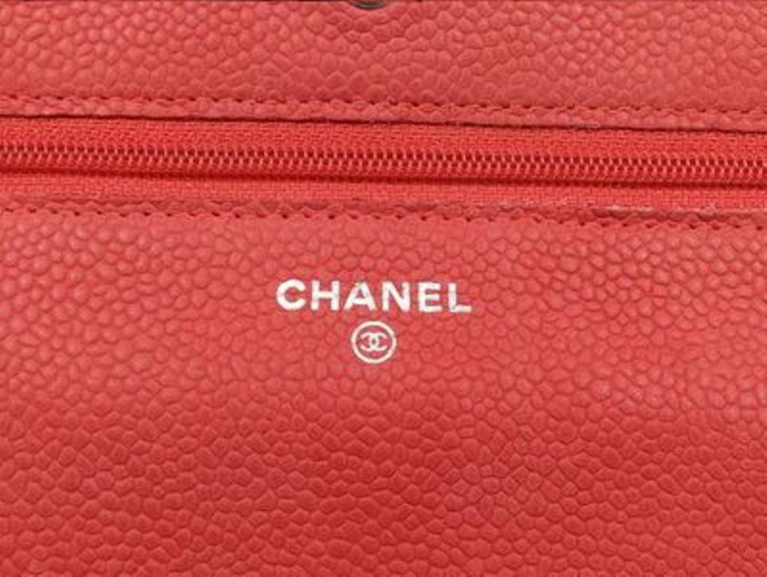 Brown Chanel Wallet on Chain Quilted Caviar 219717 Red Leather Shoulder Bag For Sale
