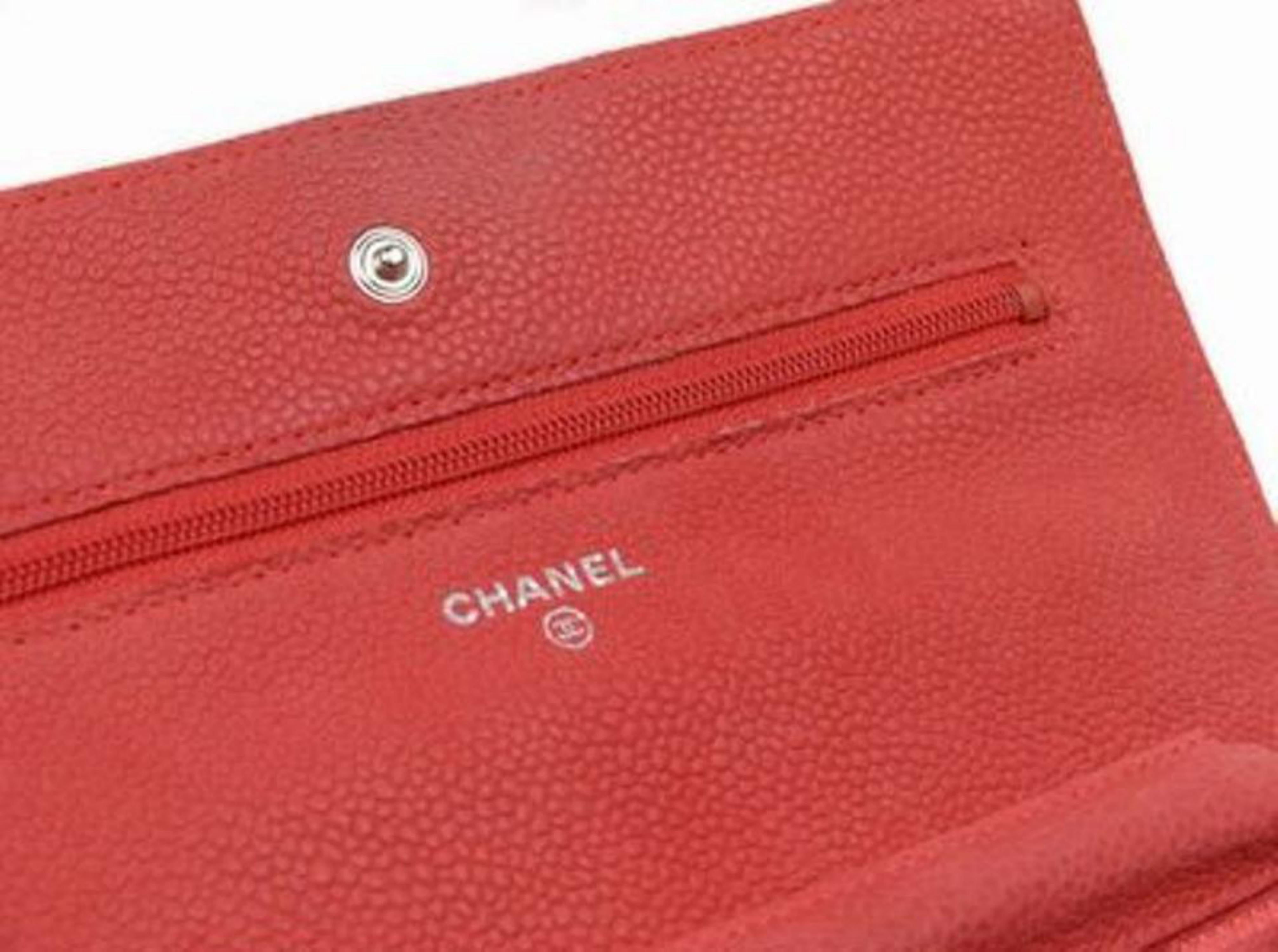 Chanel Wallet on Chain Quilted Caviar 219717 Red Leather Shoulder Bag For Sale 3