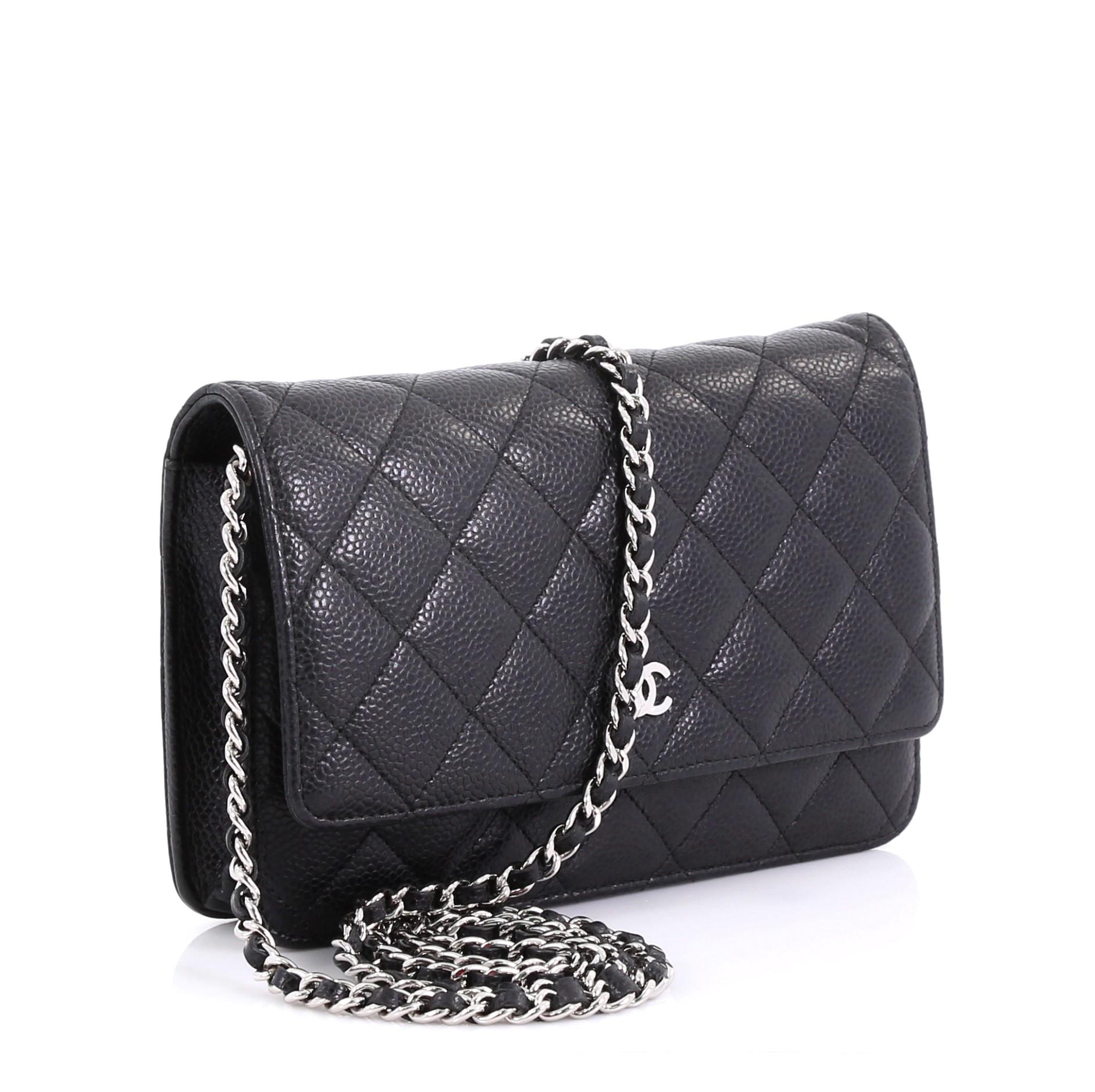 Black Chanel Wallet on Chain Quilted Caviar