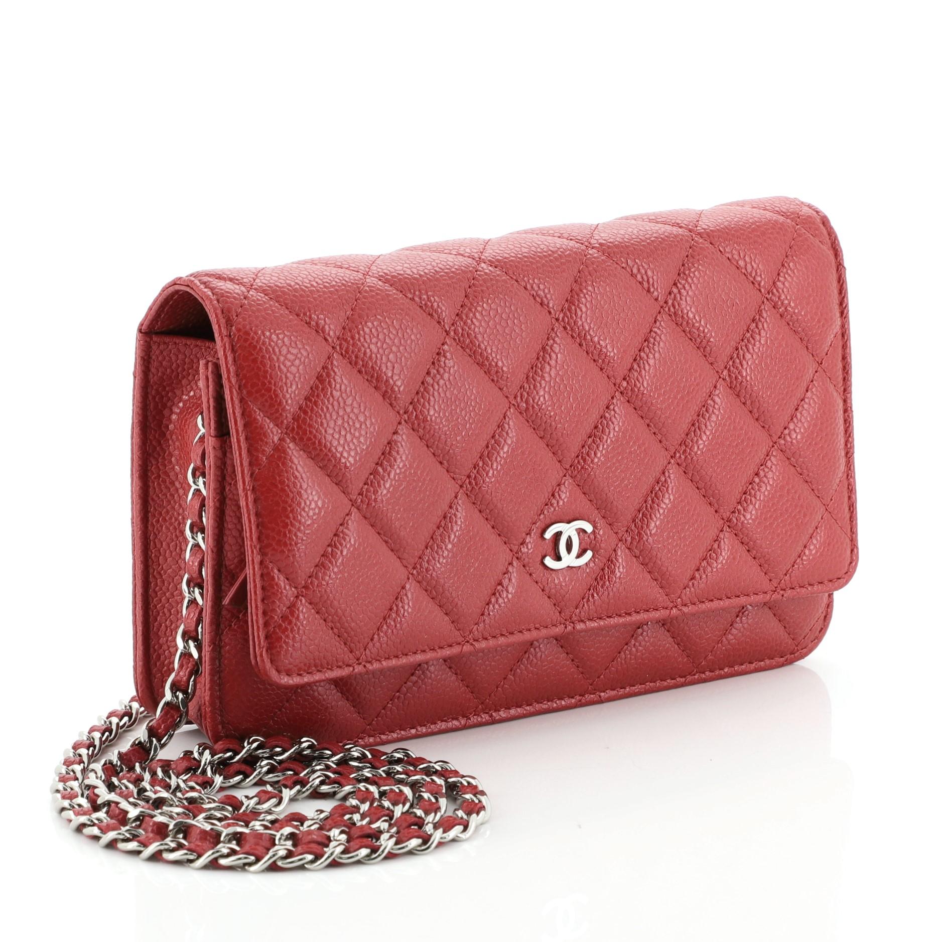 Red Chanel Wallet on Chain Quilted Caviar