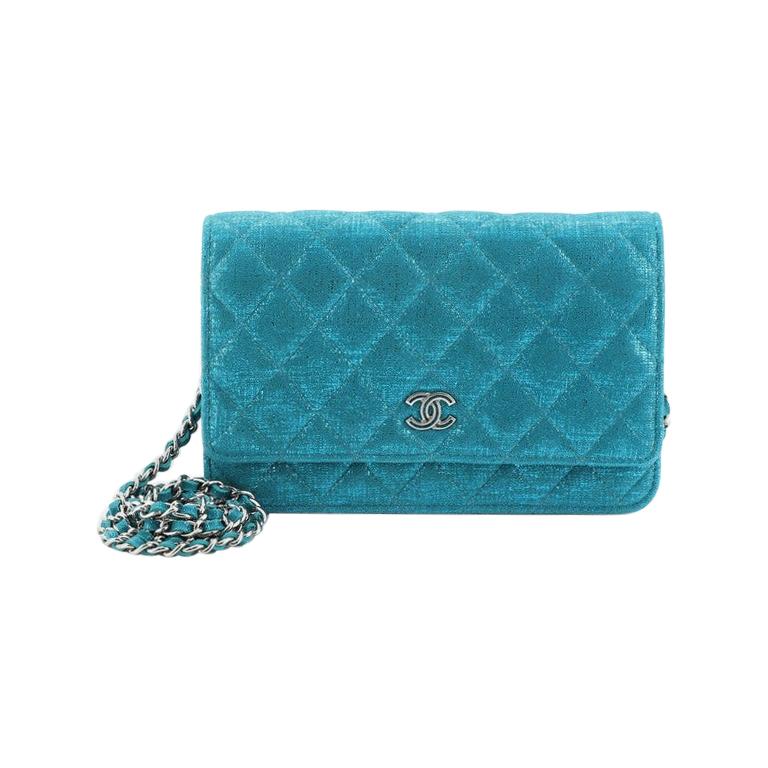 Chanel Wallet on Chain Quilted Glitter Fabric at 1stDibs