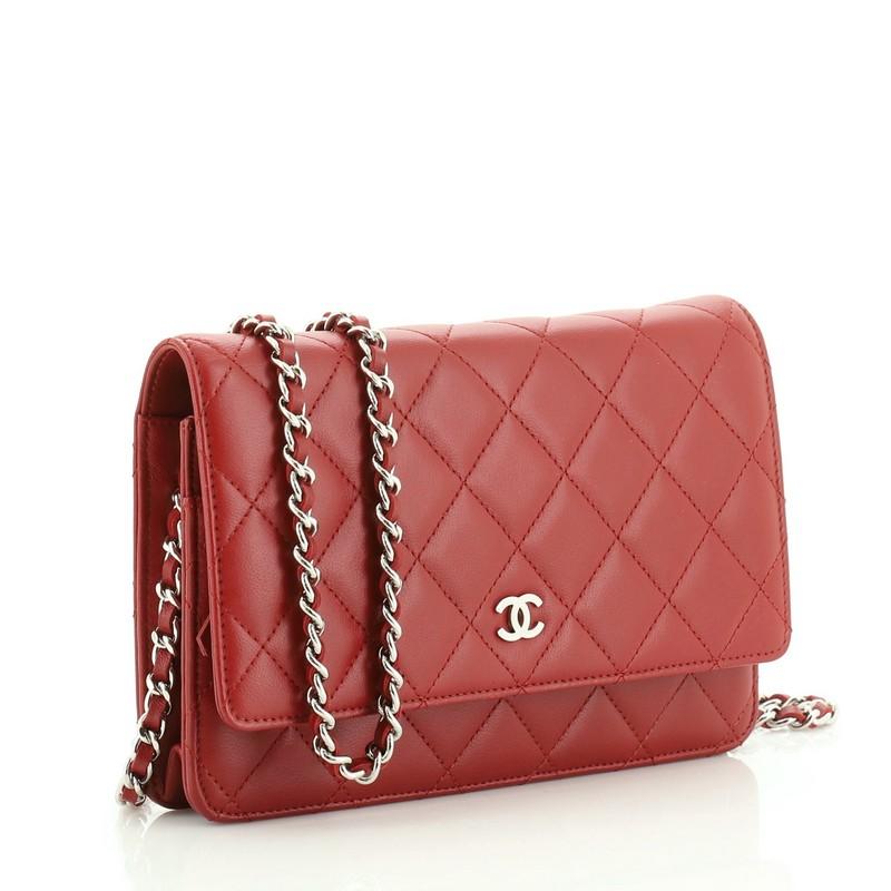 Red Chanel Wallet On Chain Quilted Lambskin 