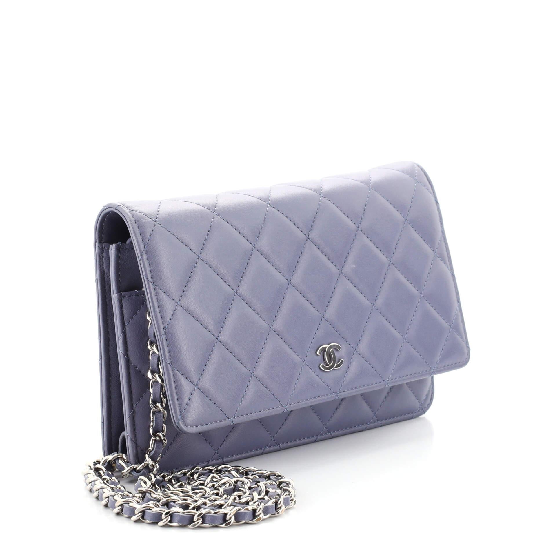 Gray Chanel Wallet on Chain Quilted Lambskin