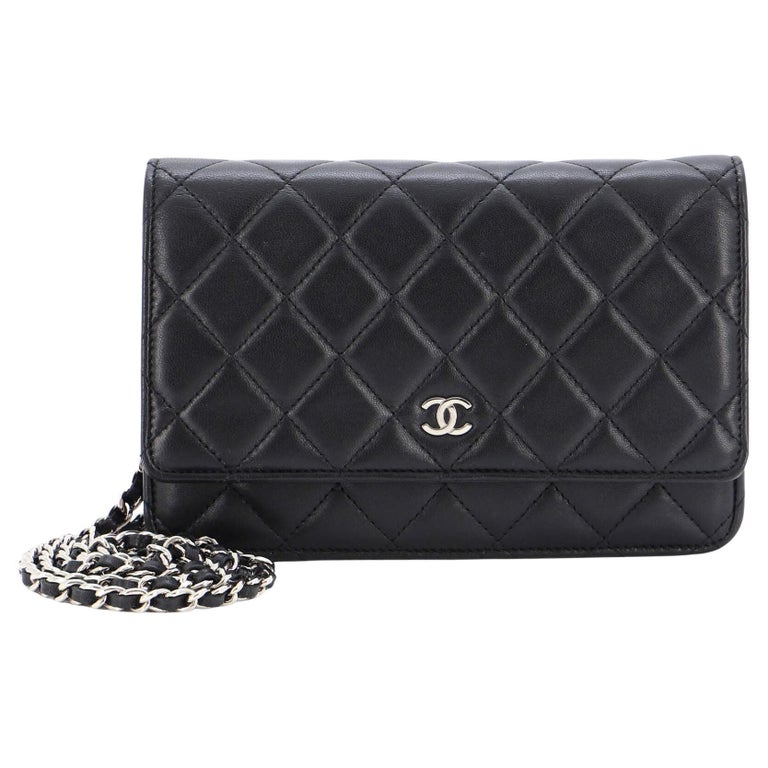 CHANEL Lambskin Quilted Book Wallet On Chain WOC Black | FASHIONPHILE