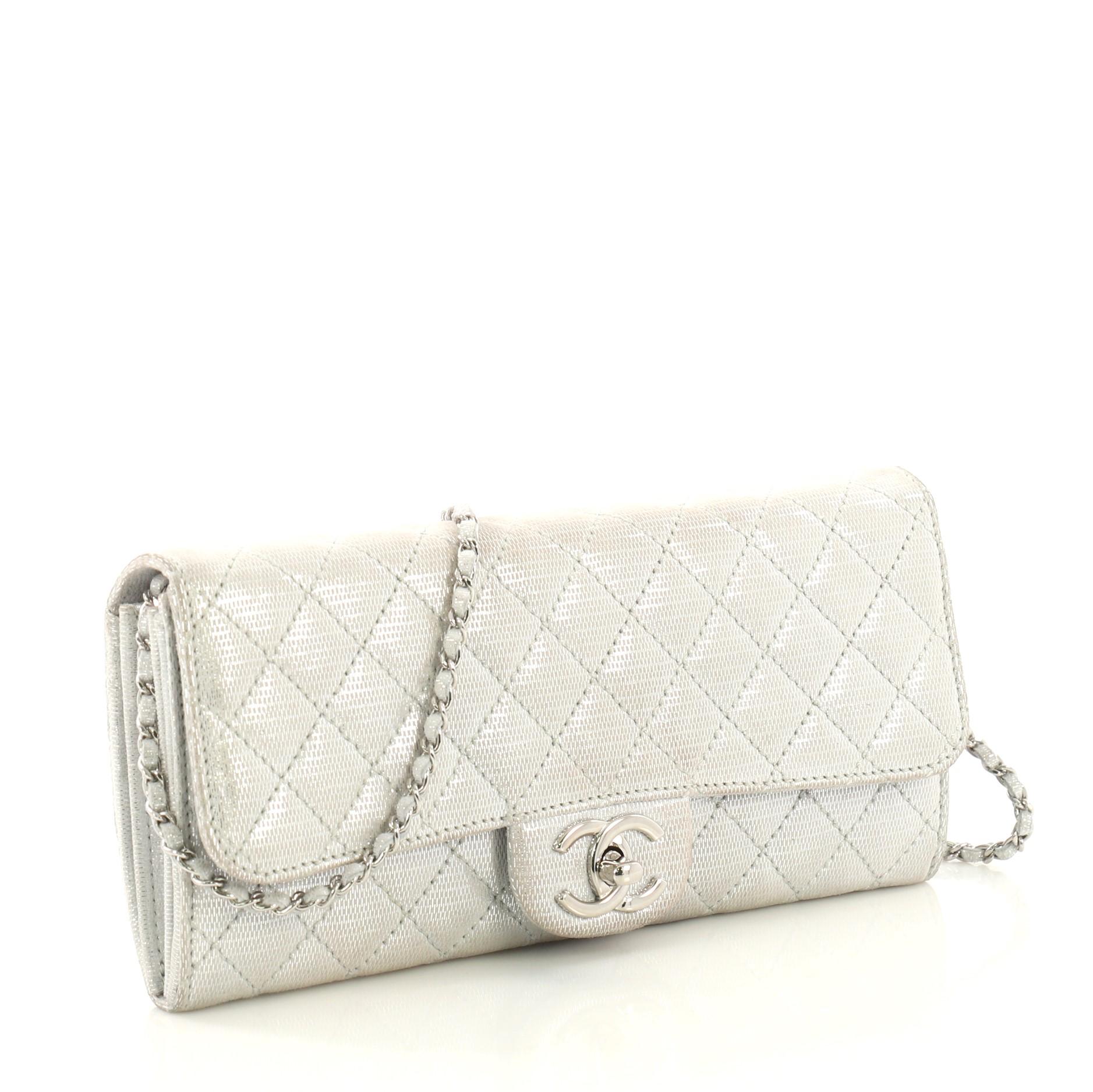 Beige Chanel Wallet on Chain Quilted Metallic Suede East West