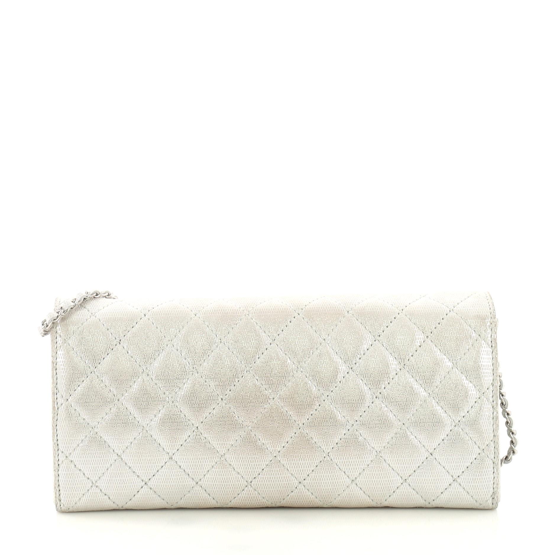 Chanel Wallet on Chain Quilted Metallic Suede East West In Good Condition In NY, NY