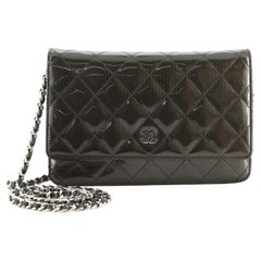 Chanel Wallet on Chain Quilted Striated Metallic Patent