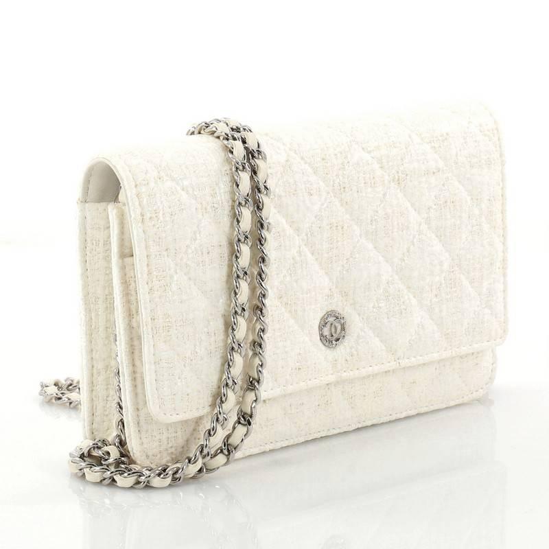 Beige Chanel Wallet on Chain Quilted Tweed