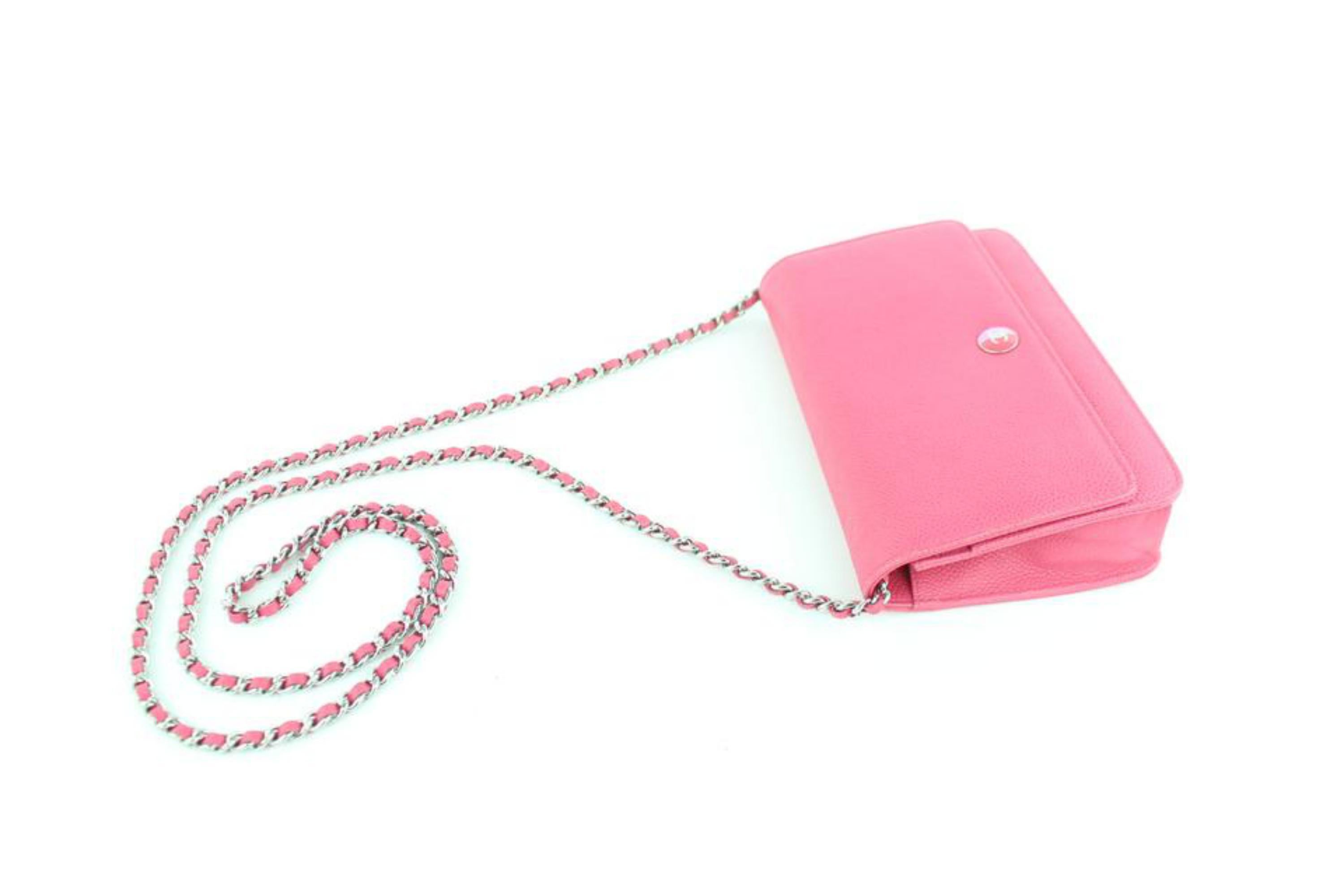 Chanel Wallet on Chain (Rare Edition) Cc Caviar 20cz1005 Pink Leather Cross Body For Sale 2