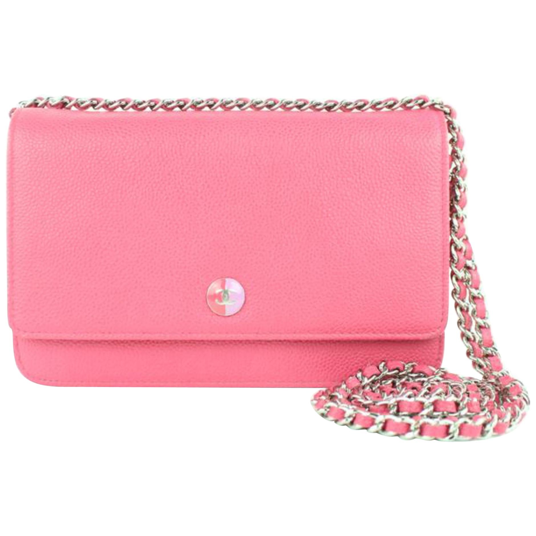 Chanel Wallet on Chain (Rare Edition) Cc Caviar 20cz1005 Pink Leather Cross Body For Sale