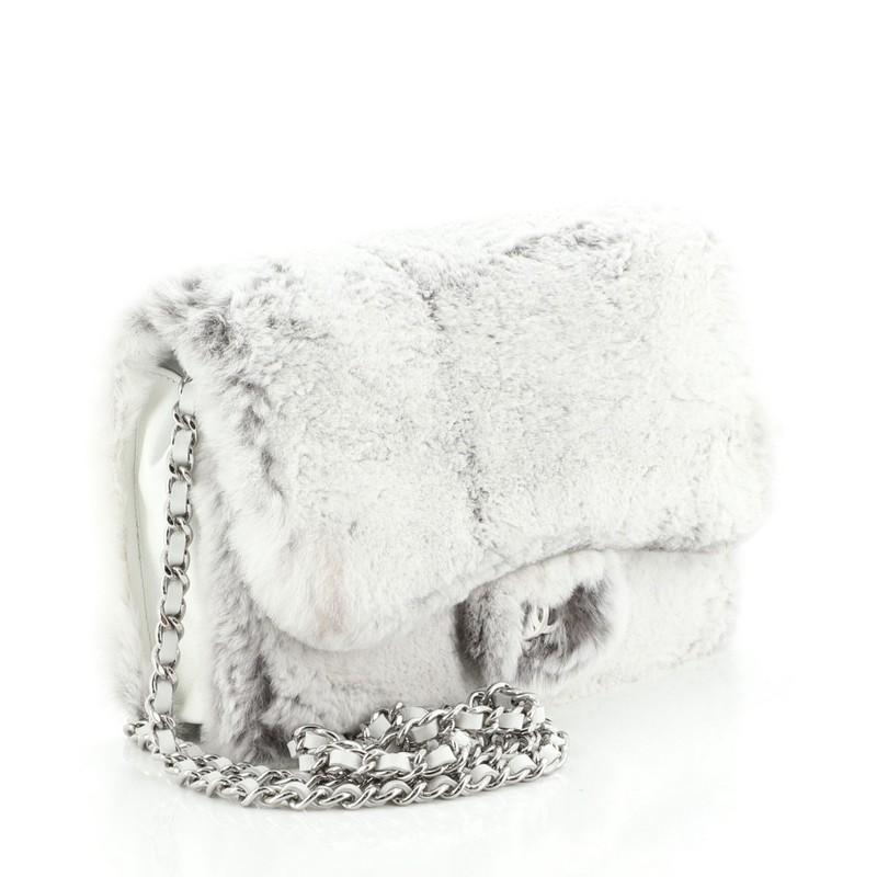 Gray Chanel Wallet on Chain Rex Rabbit Fur