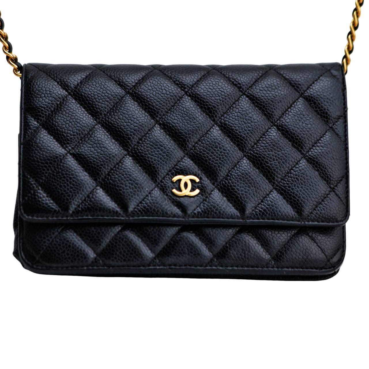 Chanel Wallet On Chain Timeless Classique Black Leather Crossbody Bag For Sale