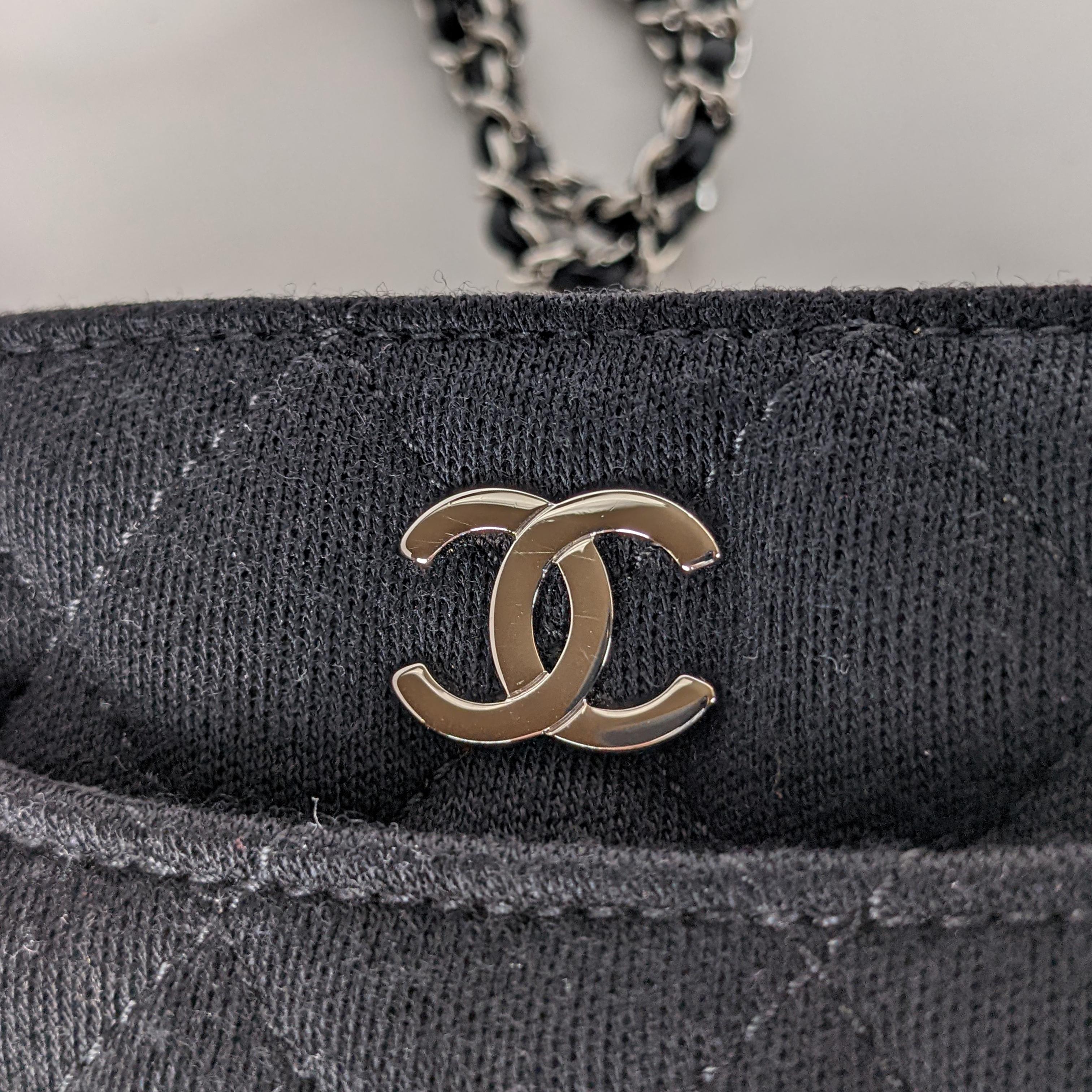 Chanel Wallet On Chain Uniform Quilted Black Cotton Cross Body Bag In Excellent Condition In Denver, CO