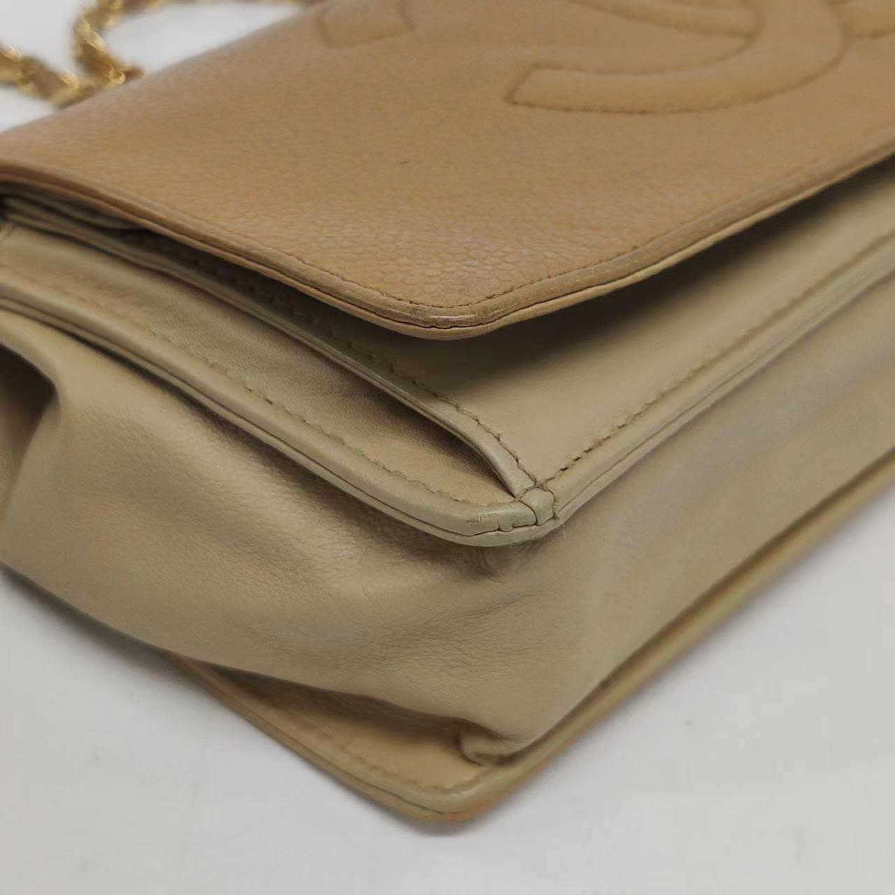 Chanel Wallet on Chain Vintage Flap Bag Double CC Camel Caviar Leather 10