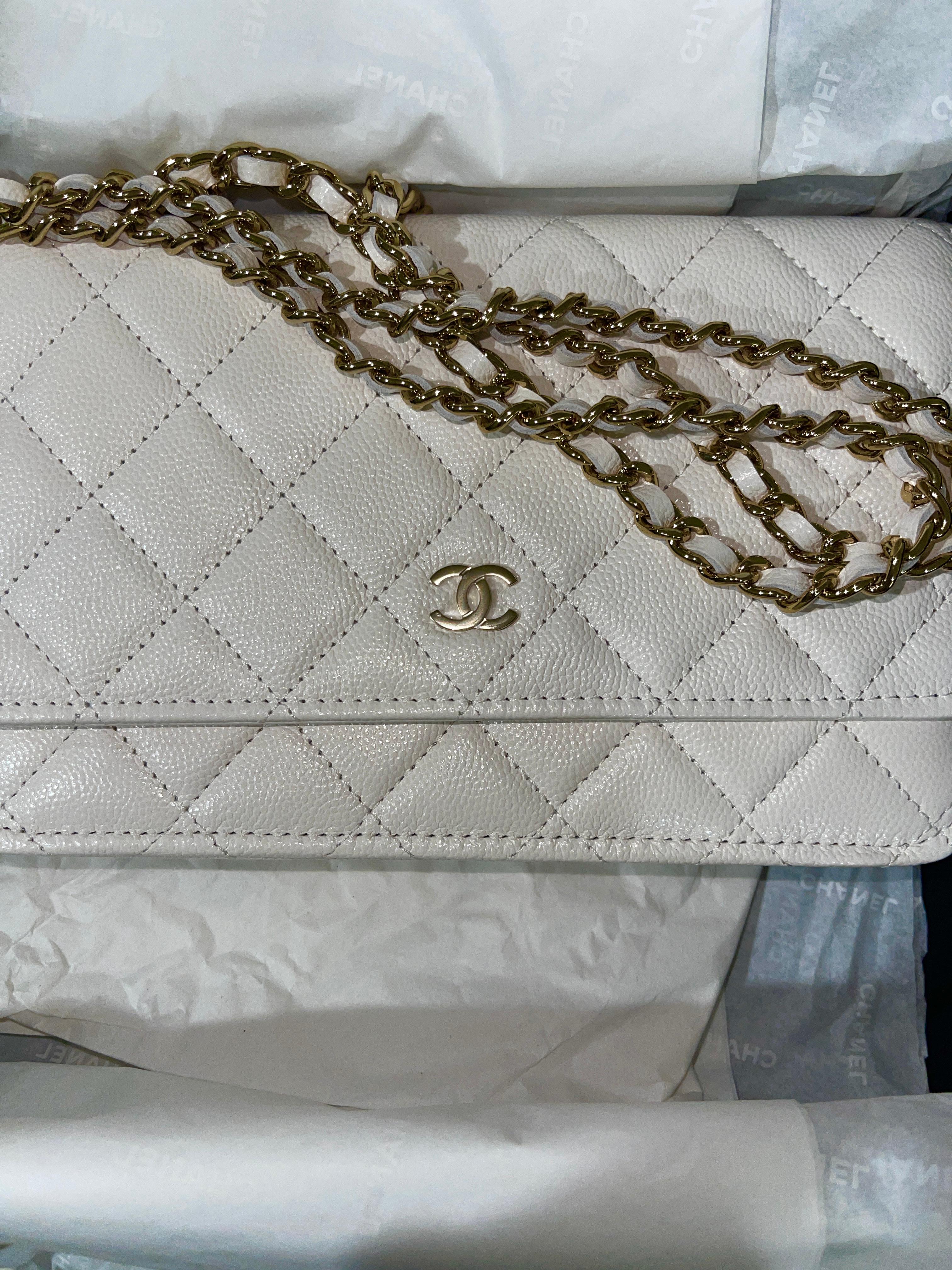 Chanel Wallet on Chain White Caviar Gold Chain 3