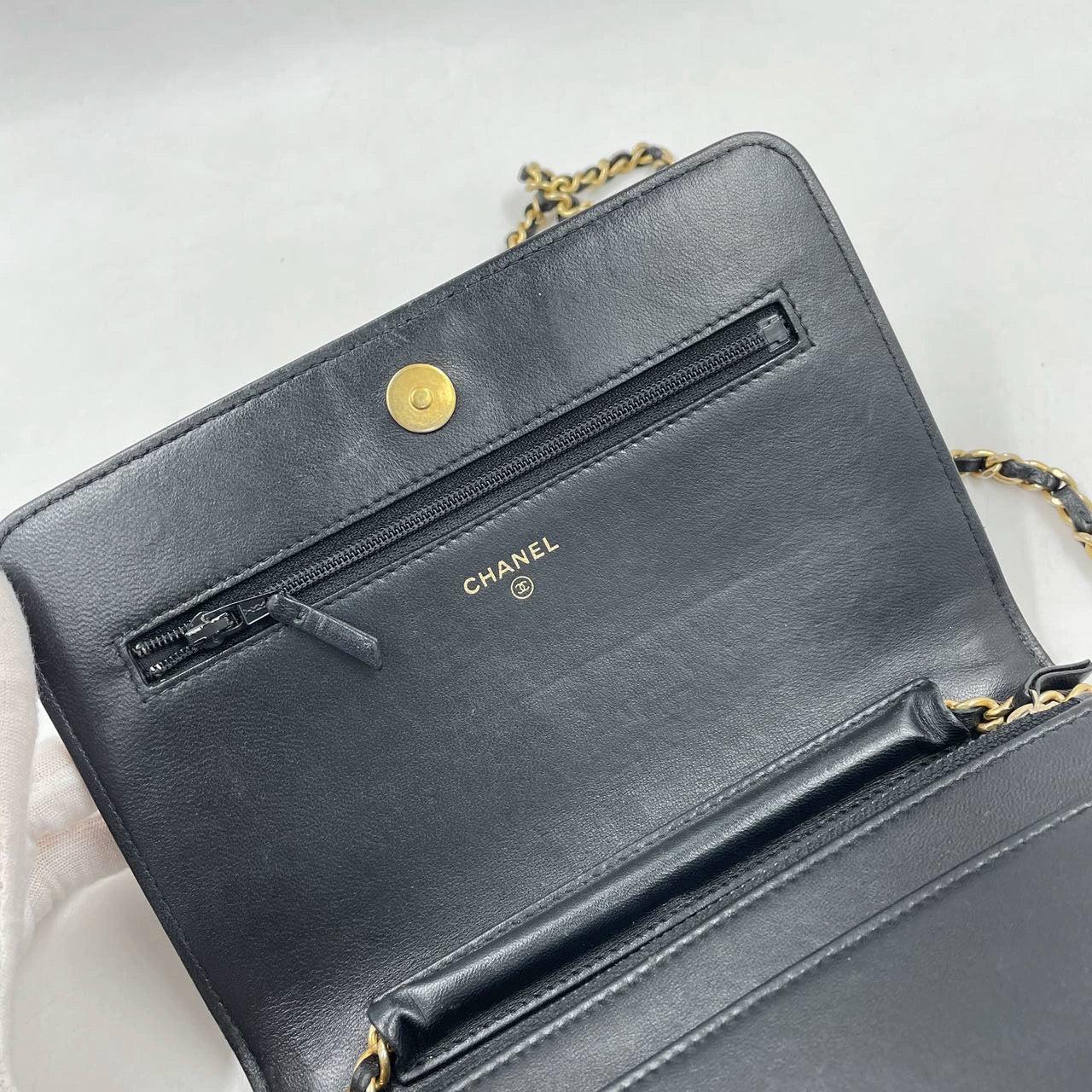 Chanel Wallet on Chain WOC Boy Black Calfskin Leather Chevron Wrinkled Effect 7