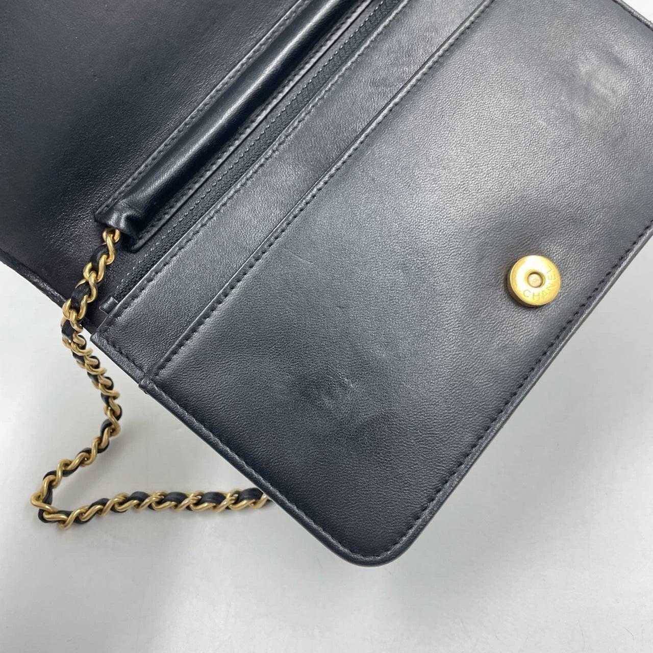 Chanel Wallet on Chain WOC Boy Black Calfskin Leather Chevron Wrinkled Effect 11