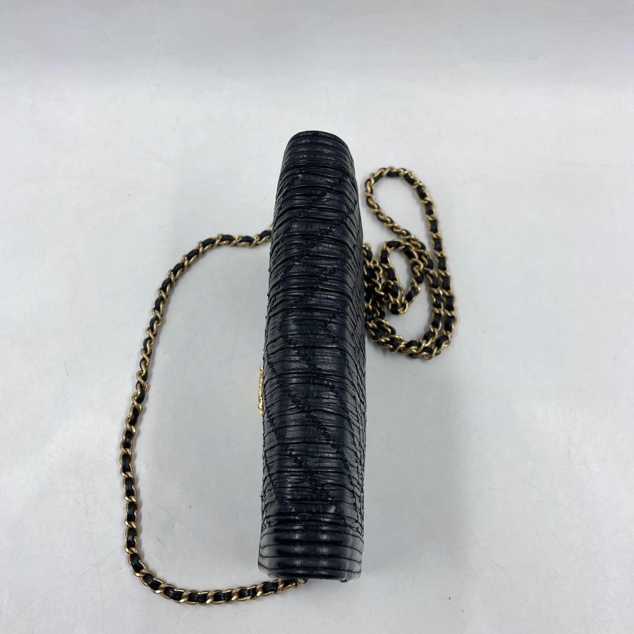 Chanel Wallet on Chain WOC Boy Black Calfskin Leather Chevron Wrinkled Effect 2