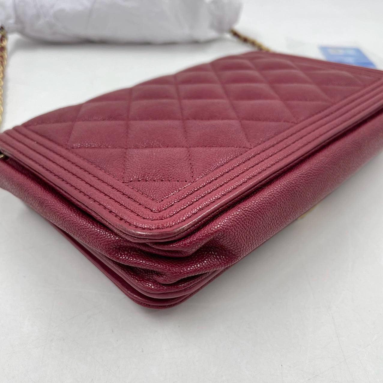Chanel Wallet on Chain WOC Boy Red Caviar Leather with Antiqued Gold Hardware For Sale 8