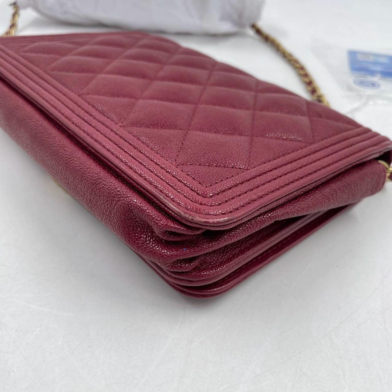 Chanel Wallet on Chain WOC Boy Red Caviar Leather with Antiqued Gold Hardware For Sale 9