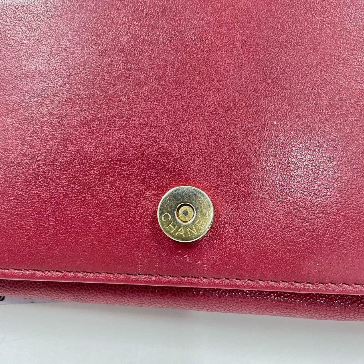 Chanel Wallet on Chain WOC Boy Red Caviar Leather with Antiqued Gold Hardware For Sale 10