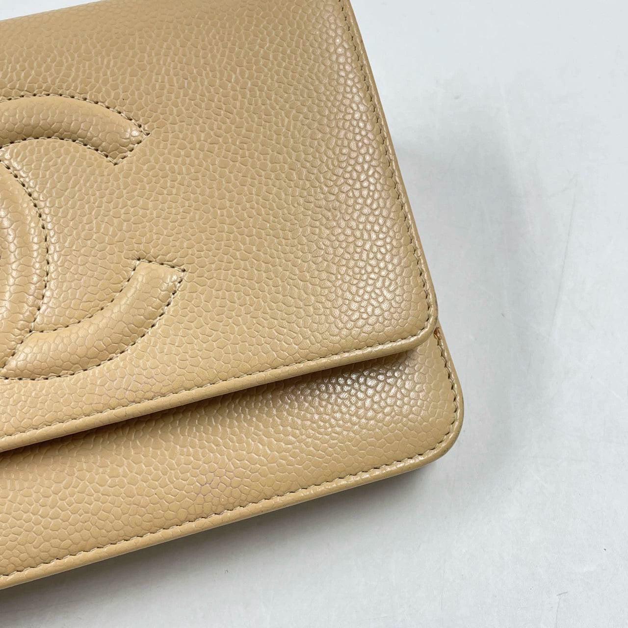 Chanel Wallet on Chain WOC Double CC Beige Caviar Leather 7