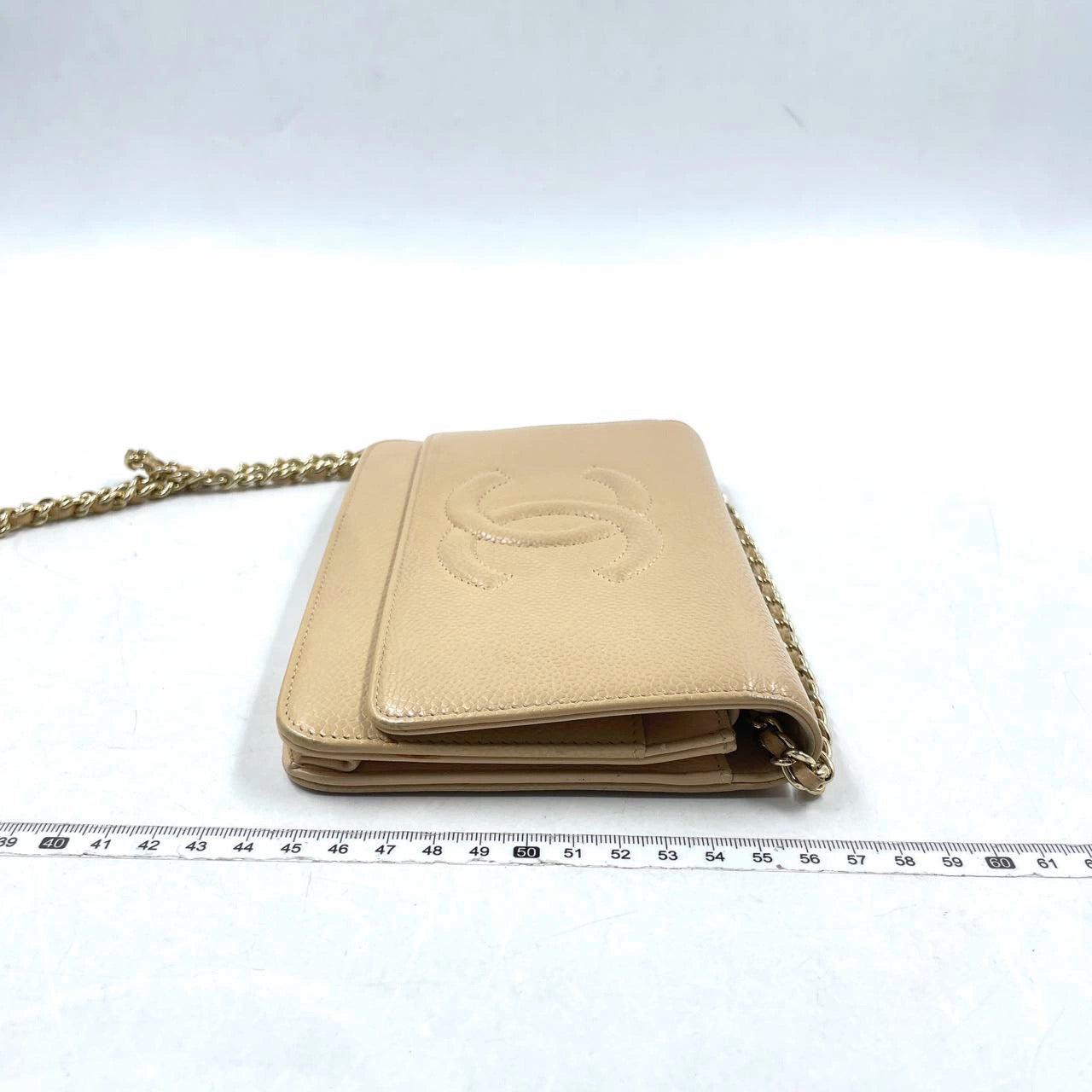 Chanel Wallet on Chain WOC Double CC Beige Caviar Leather
 These are professional photos of the actual bag offered by Luxbags.
 
 Perfect for any occasion, the Chanel Wallet on Chain WOC is crafted from luxurious and scratch-resistant caviar skin
